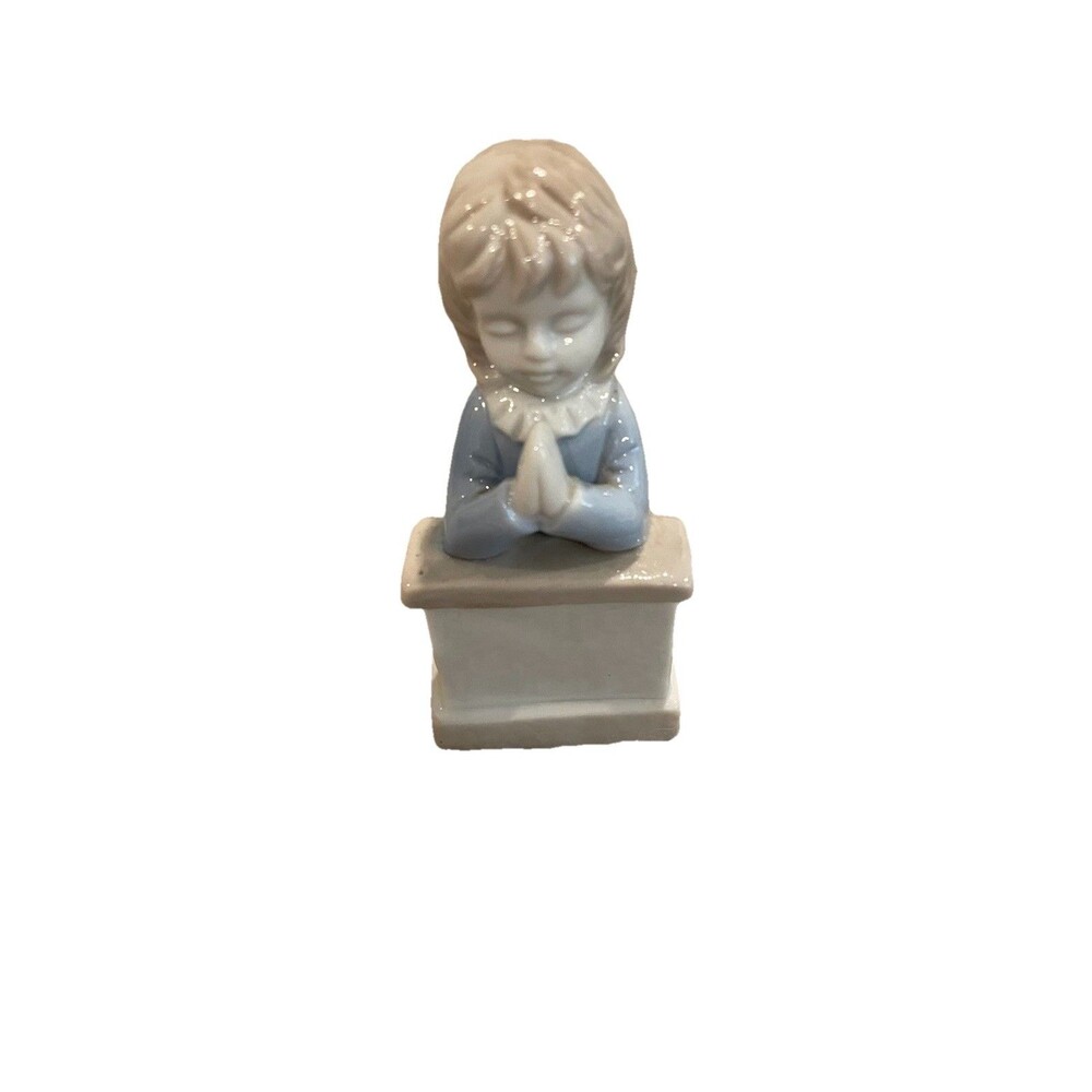 Vintage Roman Brand Porcelain Girl Praying at Altar Figurine Blue/Ivory 4" Tall